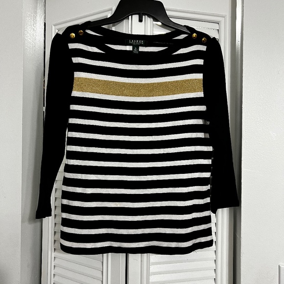 Ralph Lauren Black white and gold striped sweater shirt - Picture 1 of 2